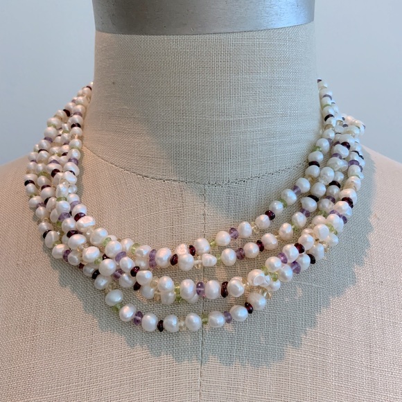 Pearls and Citrine, Amethyst, Peridot, Garnet Multi-Strand Necklace - Picture 5 of 7